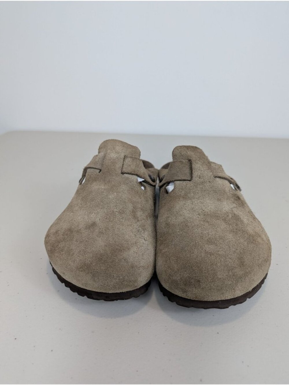 Birkenstock Boston suede clogs in a taupe colorway men's size 12